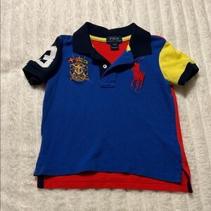 Polo by Ralph Lauren Blue Colorblock Polo with Red Pony & Yellow Sleeve